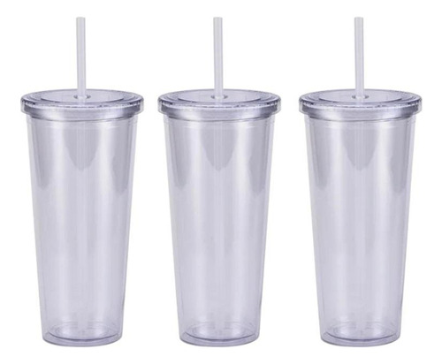 Set De 3 Vasos De Doble Pared De Plástico De Acrilico Termo