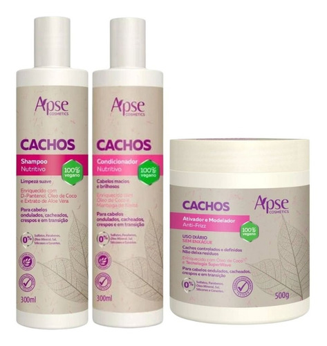 Kit Apse Shampoo, Condicionador E Creme De Pentear Cachos