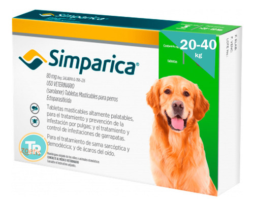 Antiparasitario Simparica 80 Mg 20 A 40 Kg 1 Comprimido - Tr