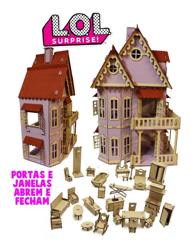Imagem 2 de 4 de Casinha De Boneca Castelo Lilás Polly Pocket +27 Móveis Mdf