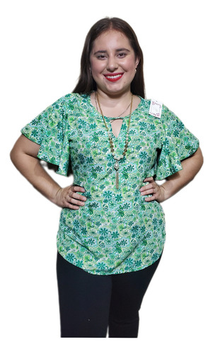 Blusa Colorida Olanes En Manga C Collar Extra 34 36 38 40