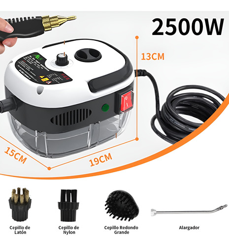 Limpiador Vapor Tapiz Mopa Colchones Auto Alta Presión 2500w Blanco