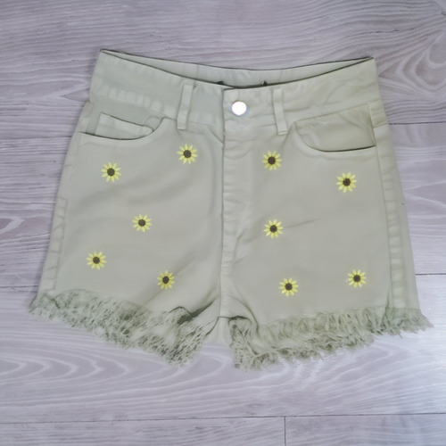 Short Mujer Dama Mezclilla 100% Algodón Bordado Y Deshilados