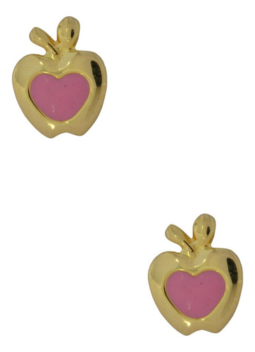 Aretes Broquel Oro 14k Manzanita Rosa Stellina Bebés