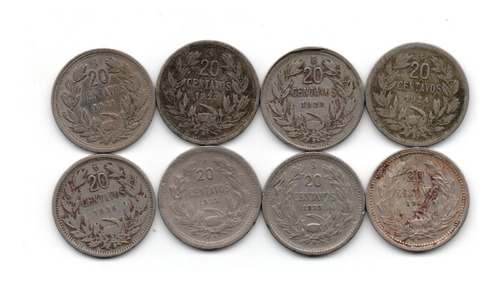 Chile Lote 8 Monedas 20 Centavos Años 1921 A 1940 Niquel