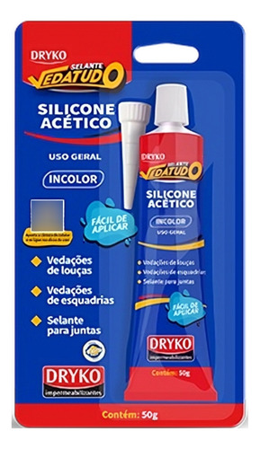 Silicone Acético Dryko Vedação Box Banheiro Cozinha Pia Cuba 50g