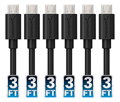 6 Pack 22awg Premium 3ft Cable Micro Usb Velocidad 2.0 Cb