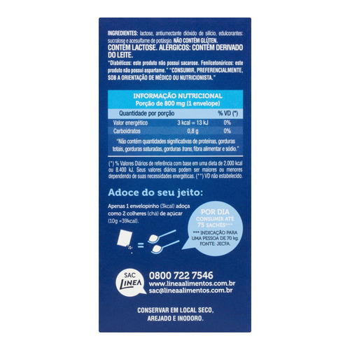 Adoçante Linea Sucralose em pó sem glúten 40 g 50 u