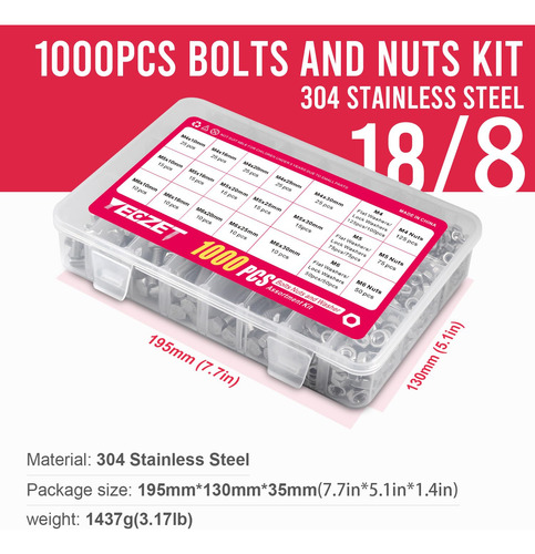 Yeezet 1000pcs M4 M5 M6 Tornillos Y Tuercas Arandelas Sur...