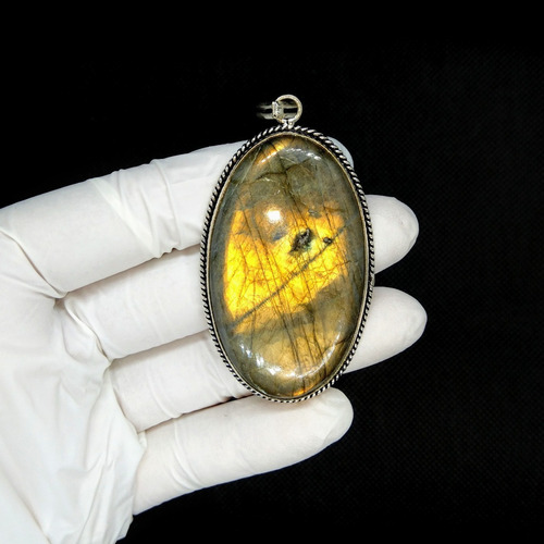Colgante Labradorita Dorada- Plata 925 Chapado + Envío #1126