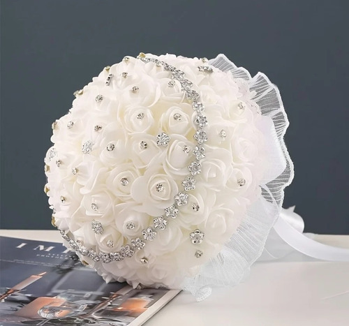 Ramo De Novia Fino Boda Ix Años Diamantes Aplicaciones 20 Cm Blanco