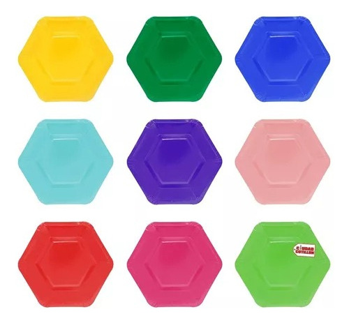 Plato Hexagonal Colores 17 Cm X6 Descartables - Cc Color Verde