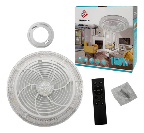 Lámpara Con Ventilador Techo 7 Aspas 150w Con Luz 3 Colores