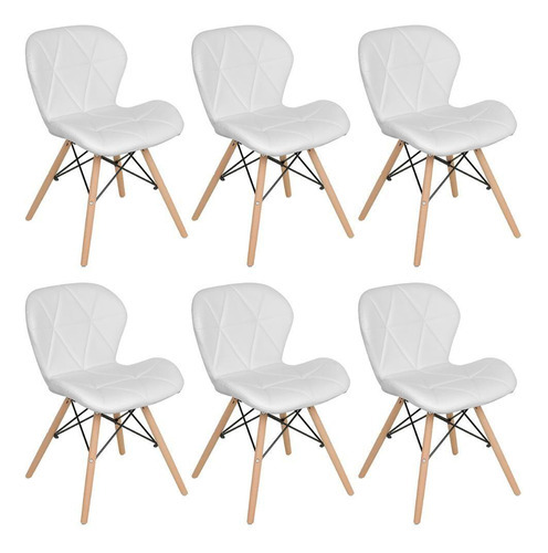 Kit 6 Cadeiras Estofadas Charles Eames Eiffel Slim Branco