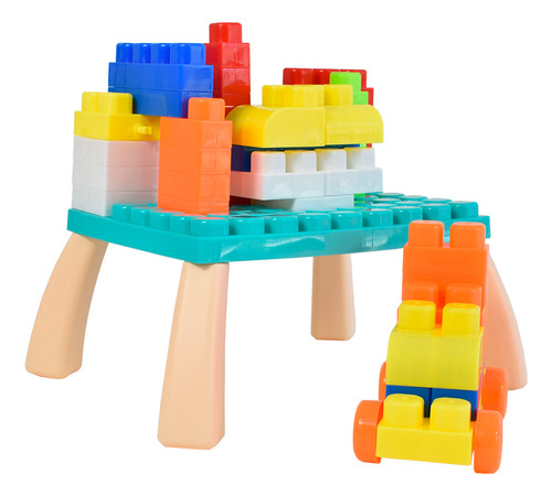 Juego De Bloques De 90 Piezas Con Mesita De Encastres