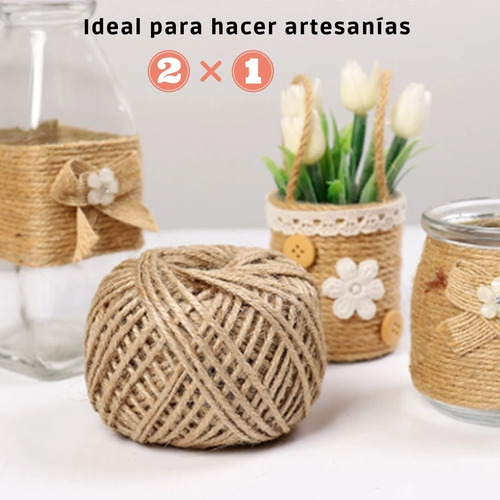 2 x 1 rolos de cordão de juta macia de alta qualidade, 156 metros, cor bronzeada total