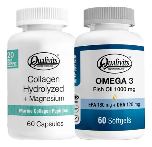 Colágeno Marino Con Magnesio 60caps Omega 3 60caps Qualivits Sabor Natural
