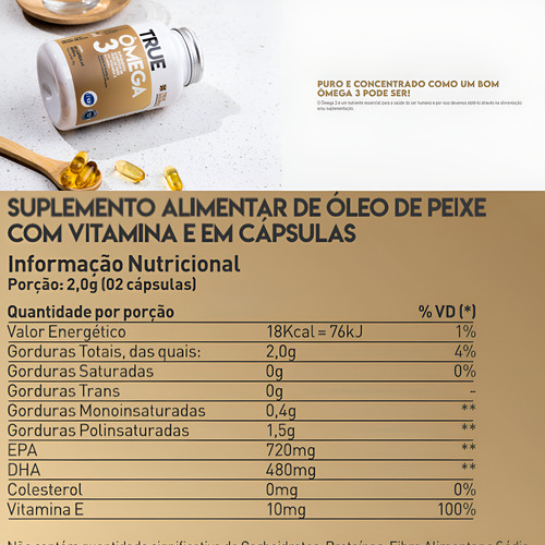 Ômega 3 - Selo Ifos 840 Epa 520 Dha Vitamina E - True Source