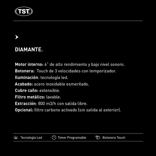 Campana Extractor De Cocina Tst Diamante Acero 60cm Tactil
