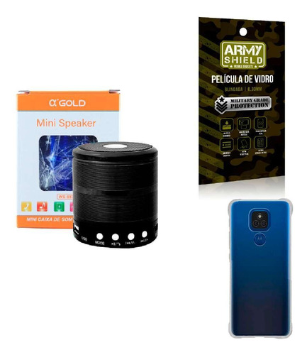 Kit Caixa De Som + Capinha Motorola E7 Plus + Película 3d