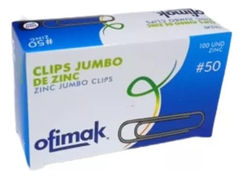 Clips Jumbo 50mm Ofimak Pack 3 Cajas * 100 Piezas C/una