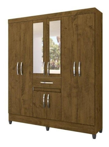 Guarda Roupa Casal 08 Portas E Espelho Castanho Wood Moval