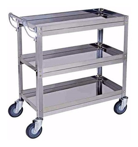 Carro De Servicio Gastronomico 80x40cm 3 Estantes Acero Inox