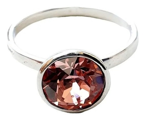 Anillo Plata 925 Solitario Rosa Facetado Anpl447 