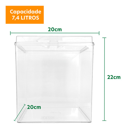 Kit 10 Potes Acrílico Quadrado C/ Tampa 7,4l + Conchas 300ml