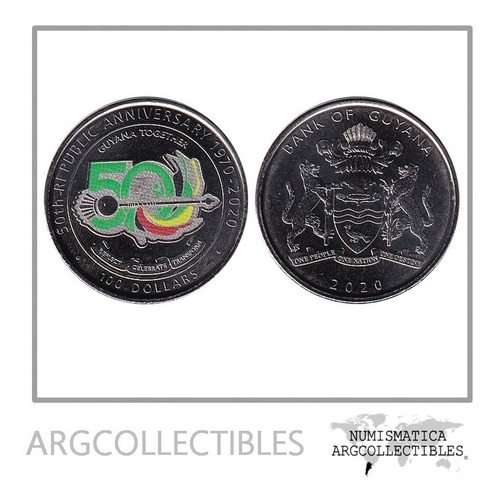 Guyana Moneda 100 Dolares 2020 50 Aniv Republica Unc