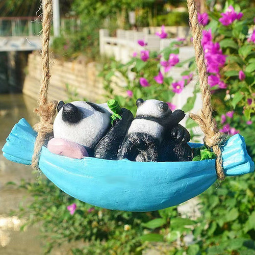 Estatua De Swing Panda, Madre Y Bebé Acostados Sobre La Resi