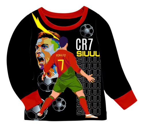 Pijama Suave De Manga Larga Con Estampado Cr7 Para Niños