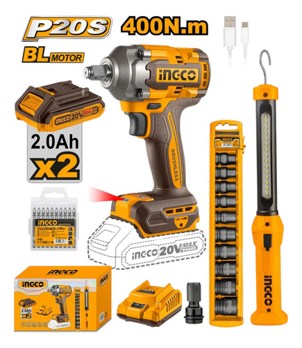 Super Combo Llave De Impacto 400nm 20v + Juego De Pinzas + A Naranja