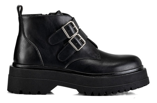 Botin Casual Negro Ecocuero Comfort Plataforma Mujer Weide