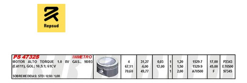 Juego De Pistones Std Volkswagen Gol G3 1.0 2000/2003