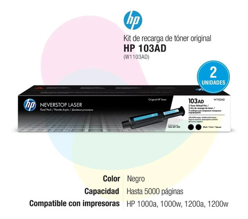 Imagen 2 de 5 de Toner Kit Original Hp 103ad W1103ad 1000 1200 Dual Pack