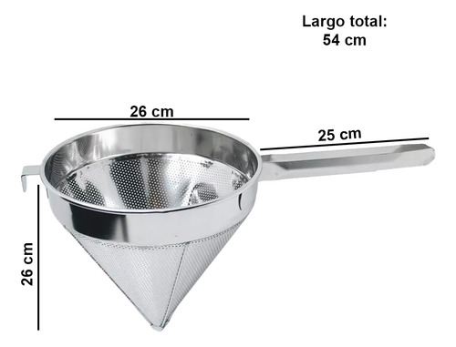 Colador Chino Conico De Acero Inoxidable Profesional 26 Cm