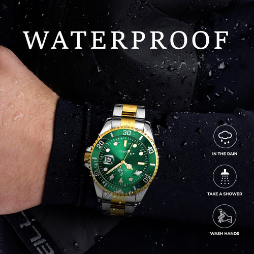Reloj Mimimalista Elegante Seger 1779 Acero Fecha ! Color De La Malla Plateado/dorado Color Del Bisel Verde
