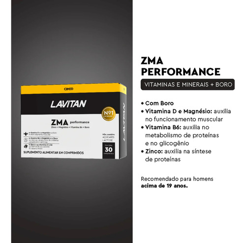 Lavitan Testo Zma 180 Comp Homem Performance Cimed Vitaminas Sabor Sem Sabor