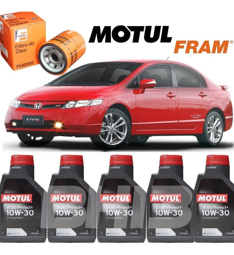 Civic Si Kit Troca Óleo Motul 2100 10w30 Honda 2.0 Ph8999