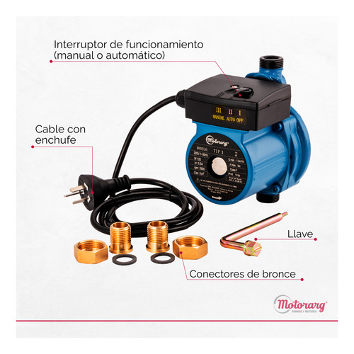 Imagen 6 de 12 de Bomba Presurizadora Motorarg Tip1 1-2 Baños 9mts 120 Watts