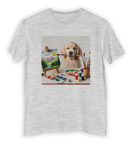 Remera Hombre Perro Golden Artista Pintando Pintura