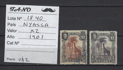 Lote1840 Nyassa Colonia 2 Estampillas Antiguas Año 1901