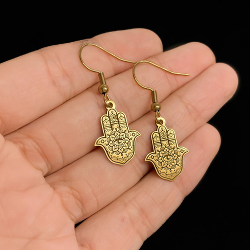 Aros Mano De Fátima Jamsa Hamsa Oro 18k Oro 18k