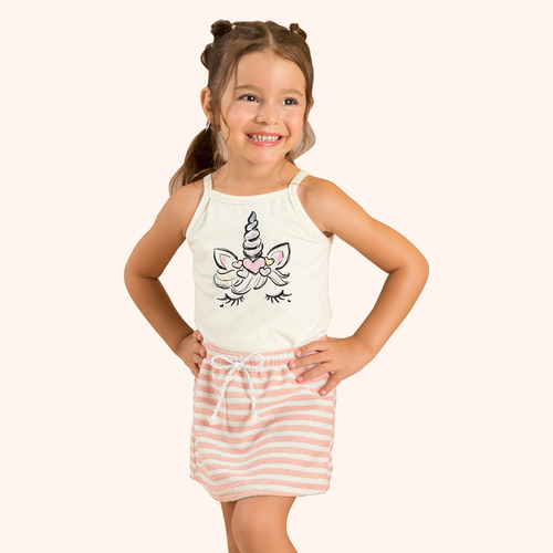 Conjunto Infantil Menina Camiseta Saia Unicornio Fantoni