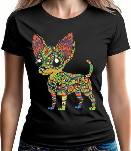 Chihuahua Huichol Fluorescente Dama Camiseta Moda Kutusos 