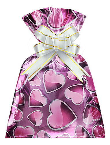 50 Unidades - Saco De Presente 30x44cm Corações Rosé Gold
