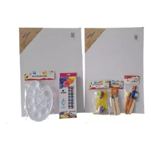 Kit De Arte Pintura Acrílica Atril 90cm Bastidor Set 15 Pcs