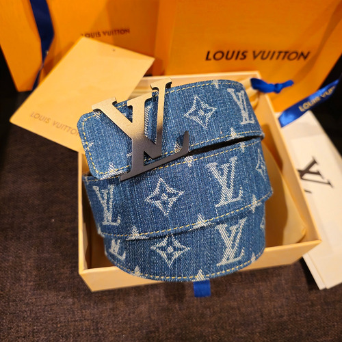 Cinturón Louis Vuitton Denim Azul Reversible Love Negro