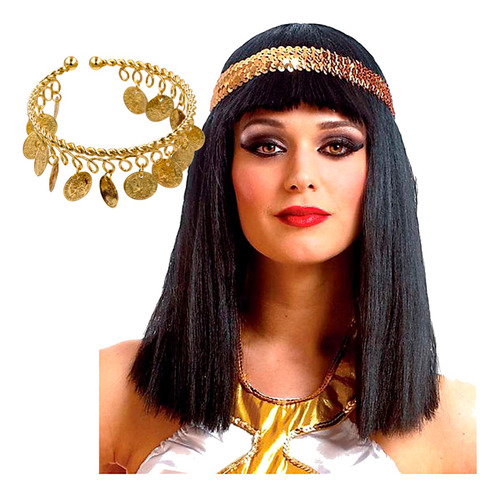 Disfraz Cleopatra Pelo Peluca Pulsera Halloween Fiesta